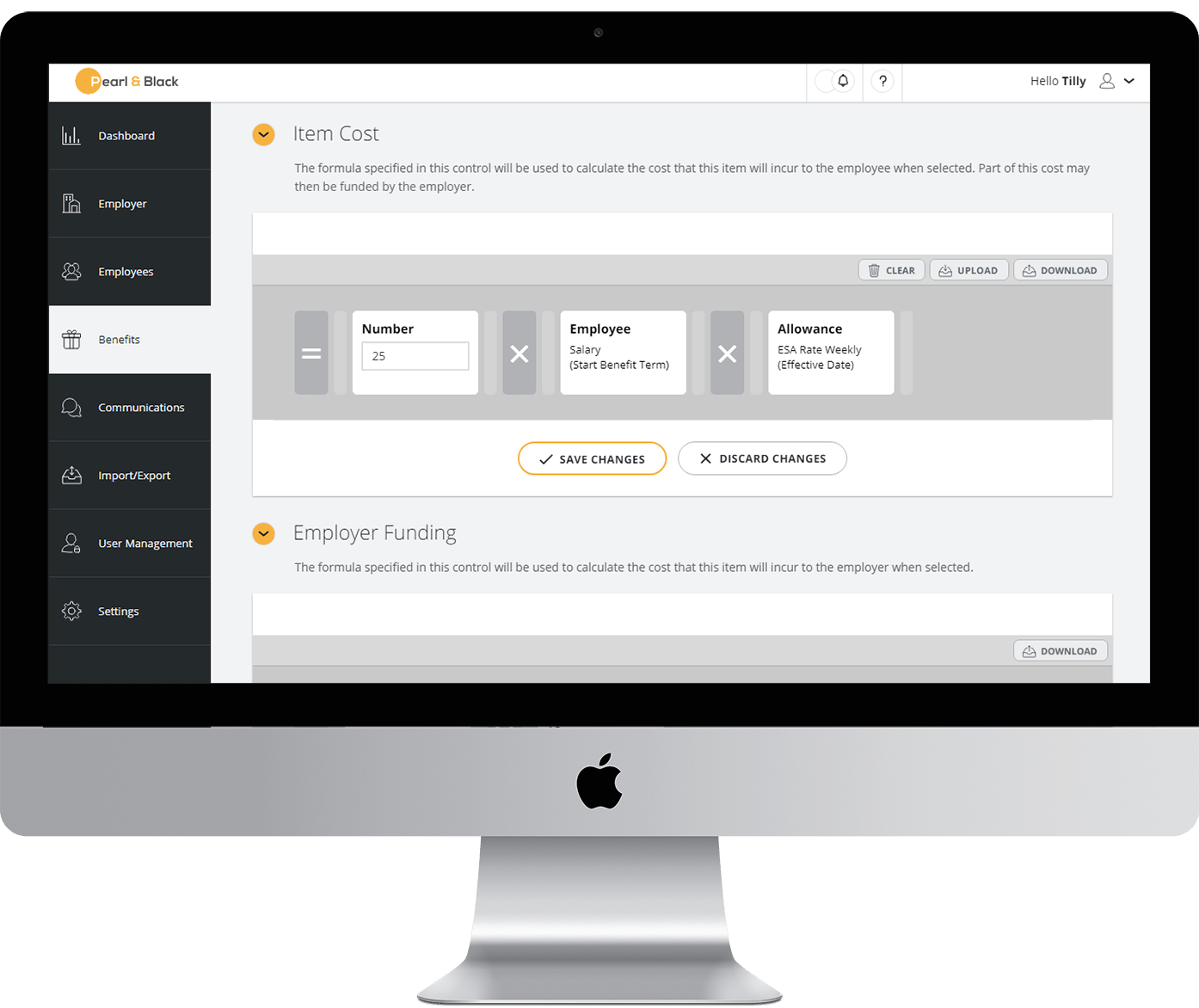 PC showing employee cost configuration tool
