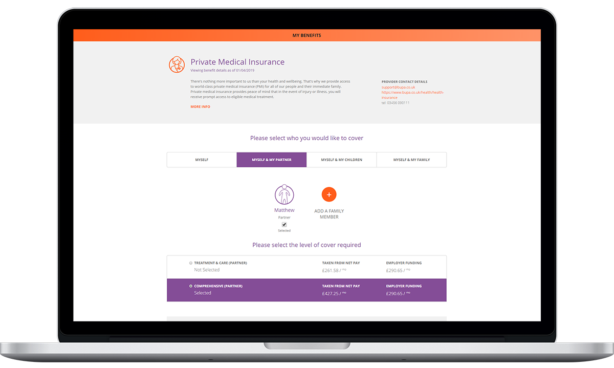 Employee Engagement Benefit page in macbook frame