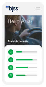Illustration to indicate how an employee benefits system can be branded to BJSS's branding on a mobile phone